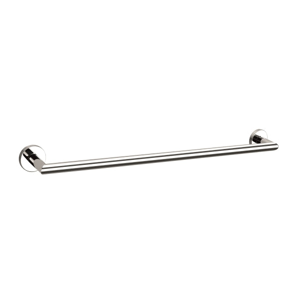 Nero Dolce single towel rail in chrome, 900mm, wall-mounted with round backplates on white background