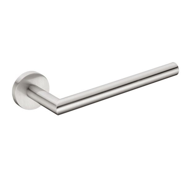 Nero Dolce brushed nickel hand towel holder with round wall mount and straight bar on white background