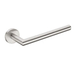 Nero Dolce brushed nickel hand towel holder with round wall mount and straight bar on white background