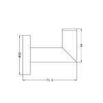 Nero Dolce robe hook technical drawing in matte black with dimensions 71.5mm x 52mm x 44mm