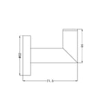 Nero Dolce robe hook technical drawing in chrome, showing side view with dimensions and wall mount profile
