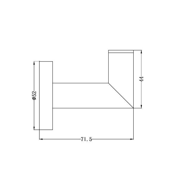 Nero Dolce robe hook technical drawing in chrome, showing side view with dimensions and wall mount profile