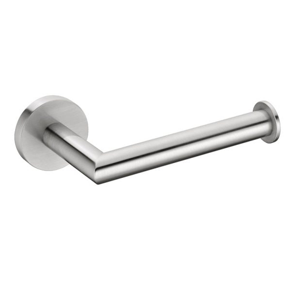 Nero Dolce toilet roll holder in brushed nickel, rounded modern wall-mounted design with single bar