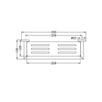 Technical drawing of Nero Dolce chrome metal bathroom shelf, showing dimensions and mounting brackets