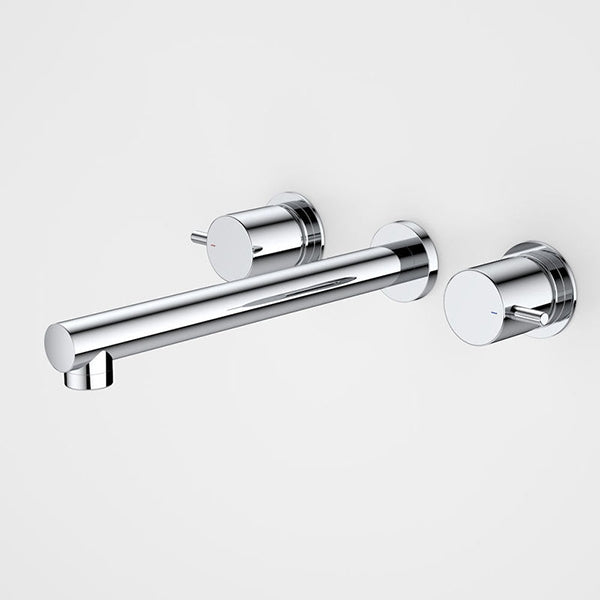 Caroma Luna chrome lever bath tap set with round wall-mounted spout and two handles