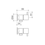 Caroma Luna washing machine tap technical drawing in chrome, showing side view with measurements 99, 56, 44 and 34 mm