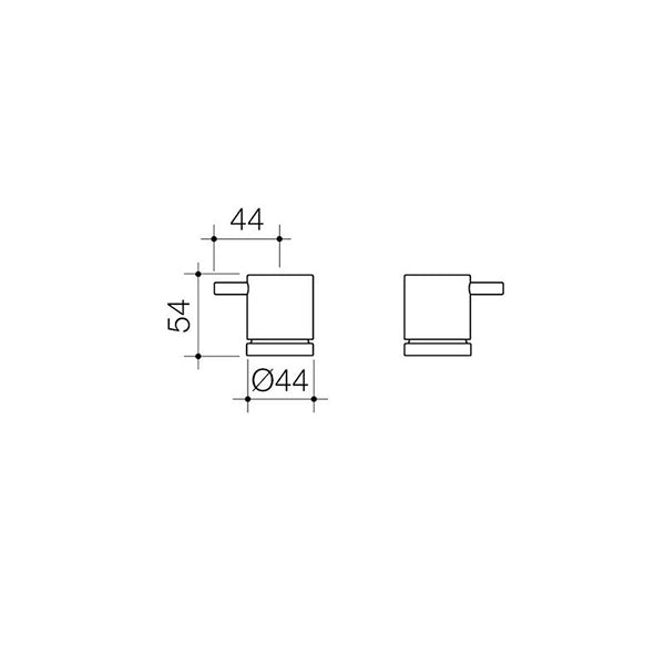 Caroma Luna basin handle set technical drawing in chrome, showing dimensions and side view of the lever handle set