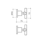 Clark Cross wall top assembly technical drawing, chrome round cross handles, showing side view with 75mm and 70mm dimensions