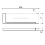 Caroma Luna chrome metal bathroom shelf technical drawing with 418mm width and 115mm height dimensions