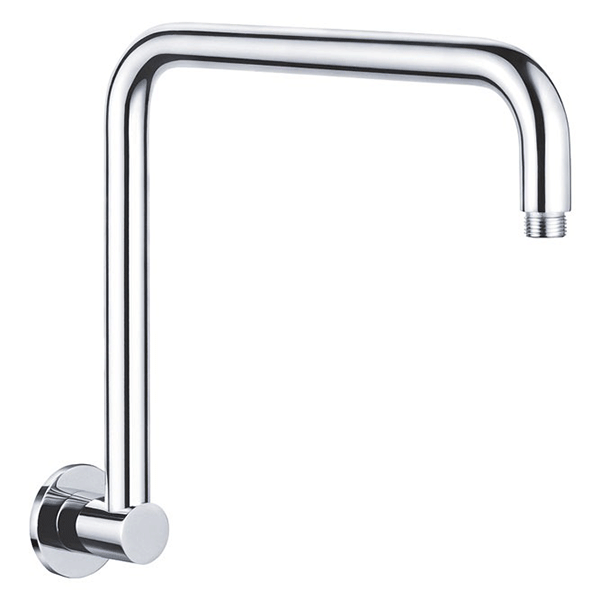 Fienza round fixed gooseneck shower arm in chrome, wall-mounted with square gooseneck profile and threaded end