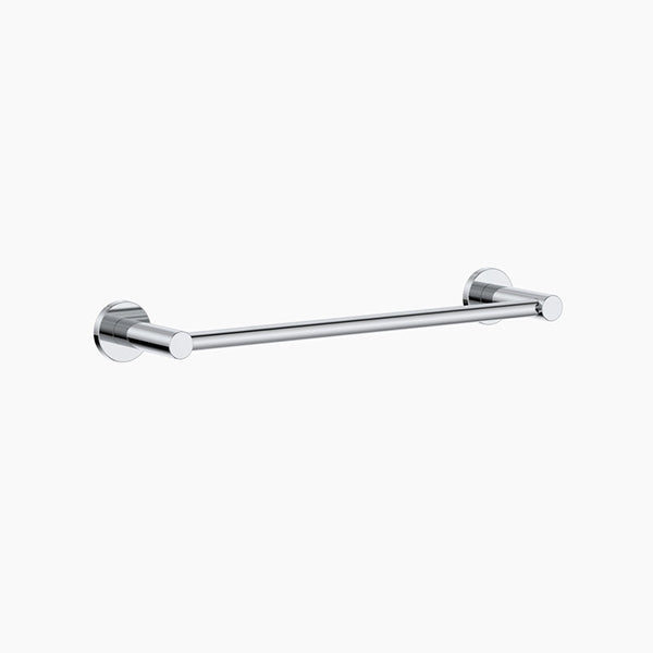 Clark Round single towel rail 300mm in chrome, wall-mounted bathroom accessory with round fixing plates