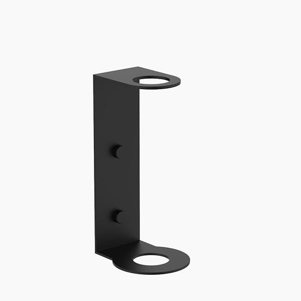 Clark Round Soap Bottle Holder in matte black, wall-mounted metal bathroom accessory with round bottle rings