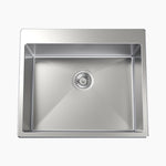 Clark Square stainless steel square laundry sink, top view, 0 tap hole