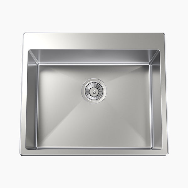 Clark Square stainless steel square laundry sink, top view, 0 tap hole