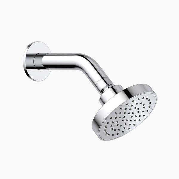 Clark round fixed shower head with arm, chrome finish, wall-mounted