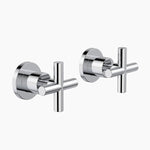 Clark Cross chrome wall top assemblies, pair of round wall-mounted taps with cross handles