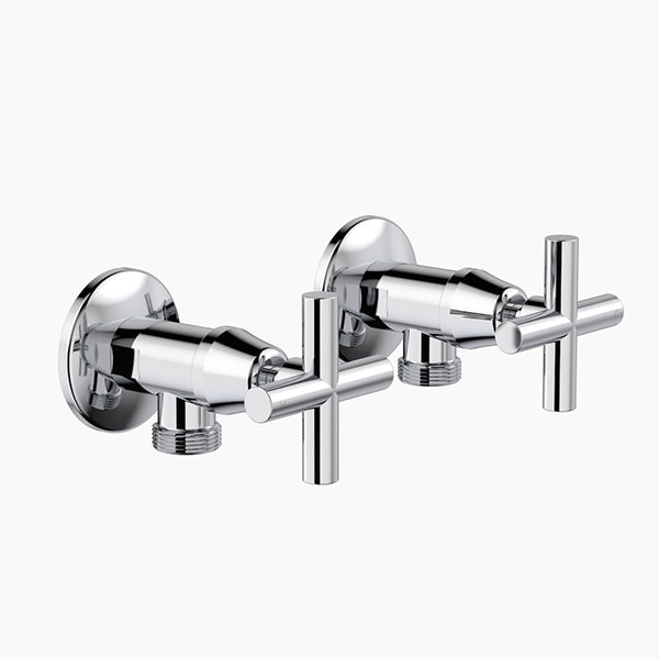 Clark Cross washing machine tap set in chrome, wall-mounted pair with cross handles and round plates