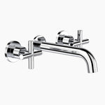 Clark Cross chrome wall basin/bath set with round cross handles and curved spout, 3 piece tapware set