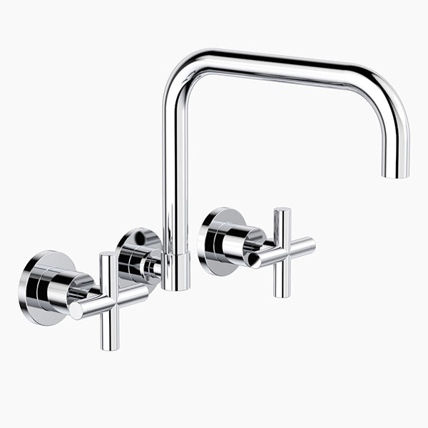 Clark Cross chrome wall sink set with cross handles and swivel spout, 3 piece tap set