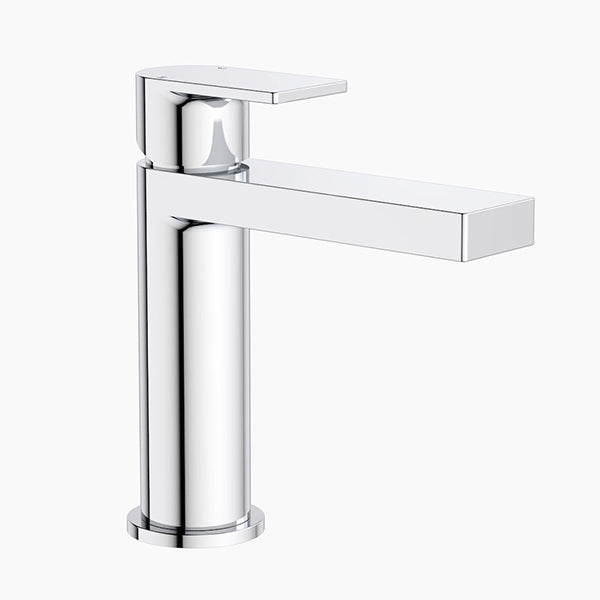 Clark Round Square basin mixer tap in chrome, with a square spout and cylindrical body on a white background