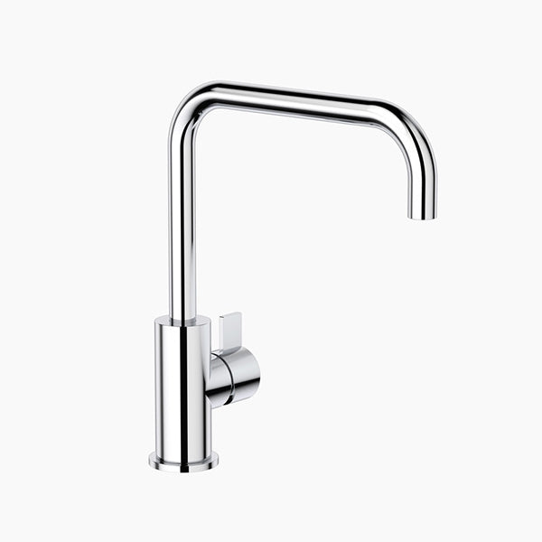 Clark Round Blade sink mixer in chrome, shown in side view with round gooseneck spout and single lever handle