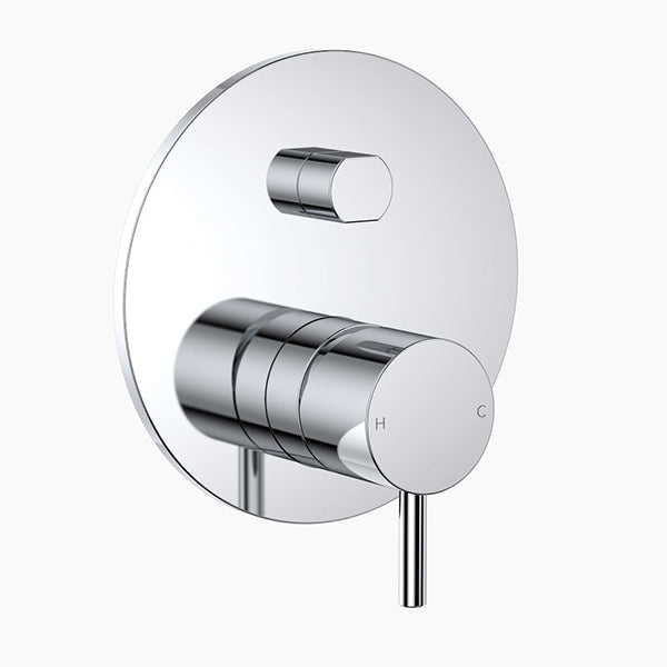 Clark round chrome wall mixer with diverter, circular wall plate and pin handle for shower and bath