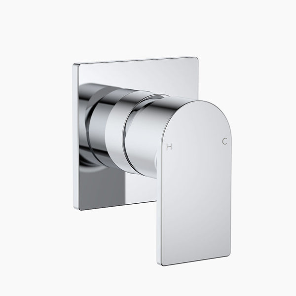 Clark Round Square wall mixer in chrome, wall-mounted shower tap with square plate and rounded single handle