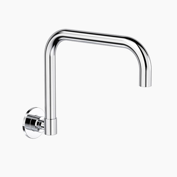 Clark Round wall sink outlet tap in chrome, swivel spout with round wall mount and 250mm reach, side view