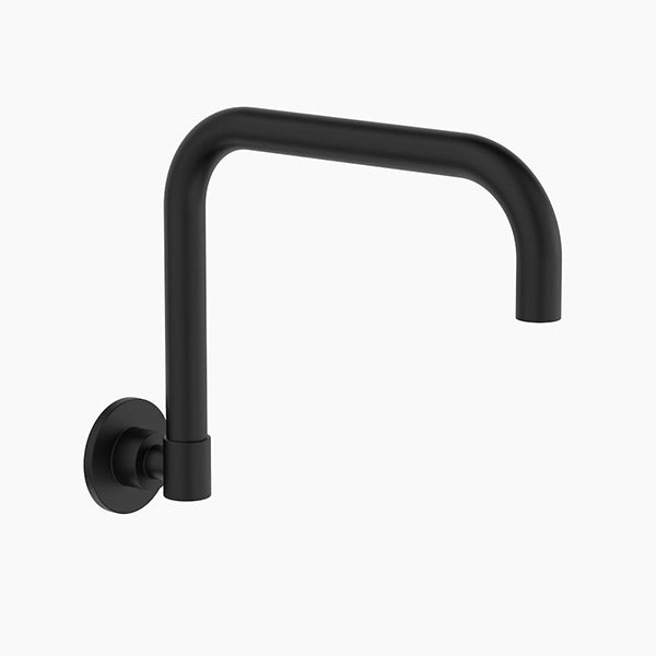 Clark Round wall sink outlet in matte black, wall-mounted with curved swivel spout and round base