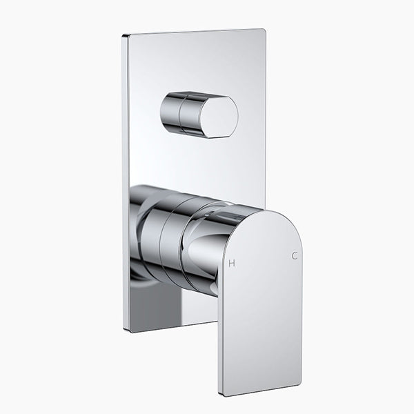 Clark Round Square wall mixer with diverter in chrome, wall-mounted tap with rectangular plate and single lever handle