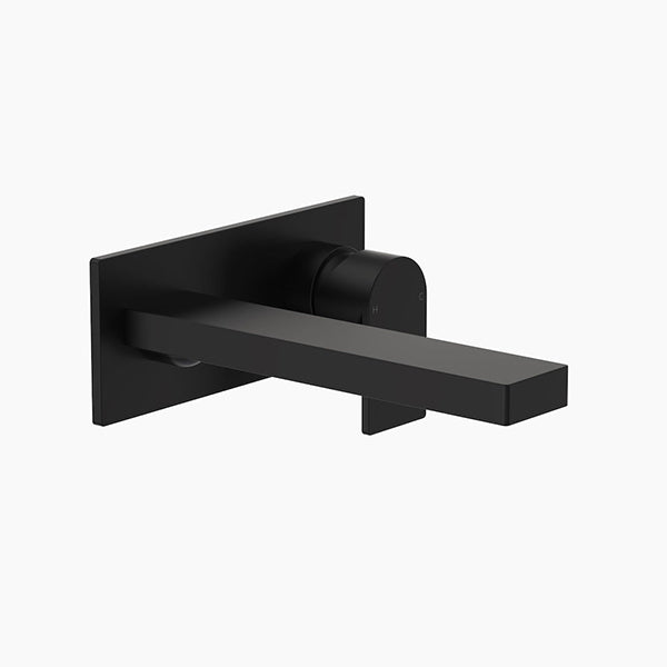 Clark Round Square wall basin/bath mixer in matte black, with wall plate and long square spout