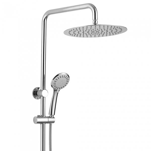 Fienza Stella chrome twin rail shower with overhead rain head and hand shower on adjustable rail
