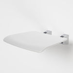 Caroma Opal folding shower seat in white, wall-mounted with flat folding seat and concealed brackets