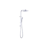 Nero Celia square twin rail shower set in chrome, with overhead rain shower and handheld on wall rail