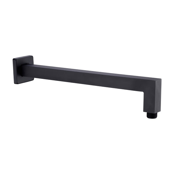 Nero square shower arm in matte black, wall-mounted with square rose and 350mm L-shaped reach