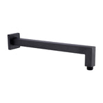 Nero square shower arm in matte black, wall-mounted with square rose and 350mm L-shaped reach