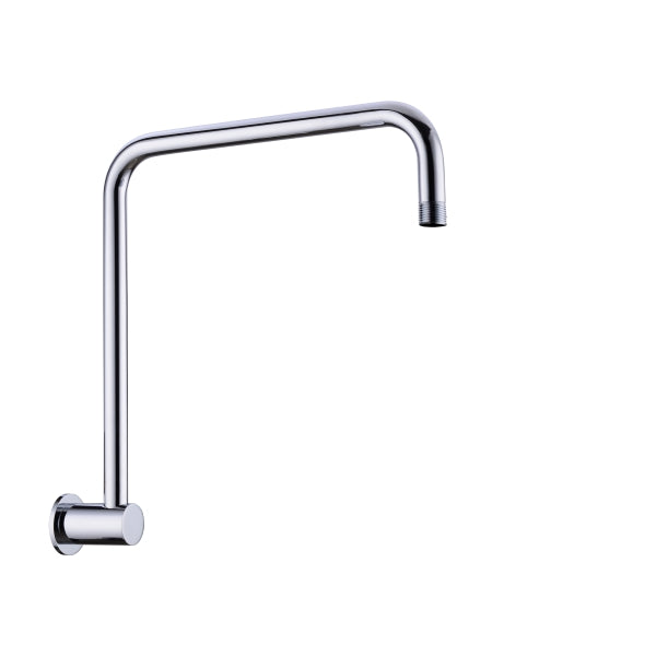 Nero Round swivel shower arm in chrome, wall-mounted with rounded profile and threaded end on white background