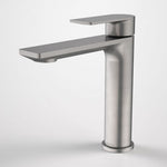 Caroma Urbane II mid tower basin mixer in gunmetal, shown in a front angle on white background