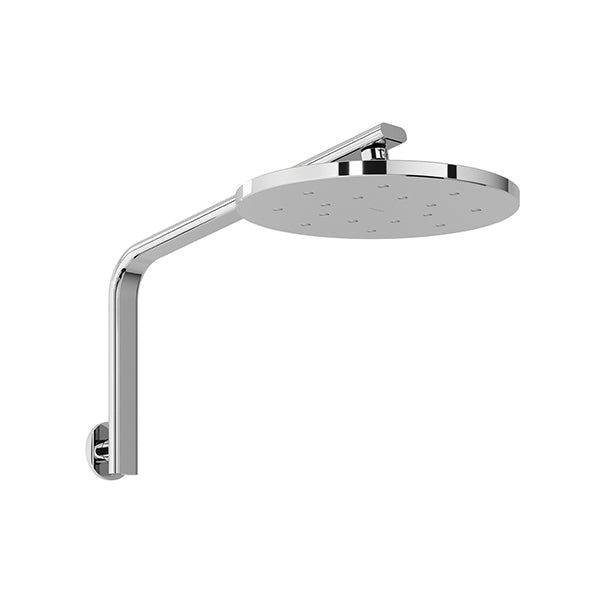 Phoenix Oxley chrome high-rise wall shower arm and round rain shower head, front view