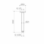 Caroma 200mm chrome ceiling shower arm technical drawing with dimensions and G 1/2 fittings