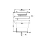 Technical drawing of Nero Universal pop up basin waste in brushed nickel, showing dimensions and G1 1/2 inch thread.