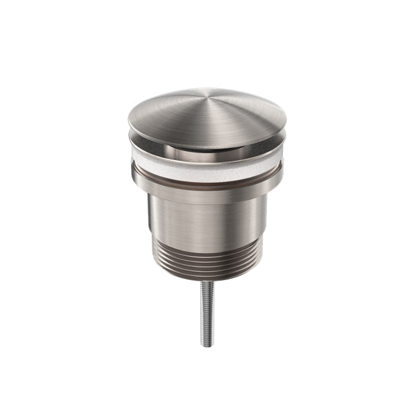 Nero Universal pop up basin waste in brushed nickel, shown front-on on white background