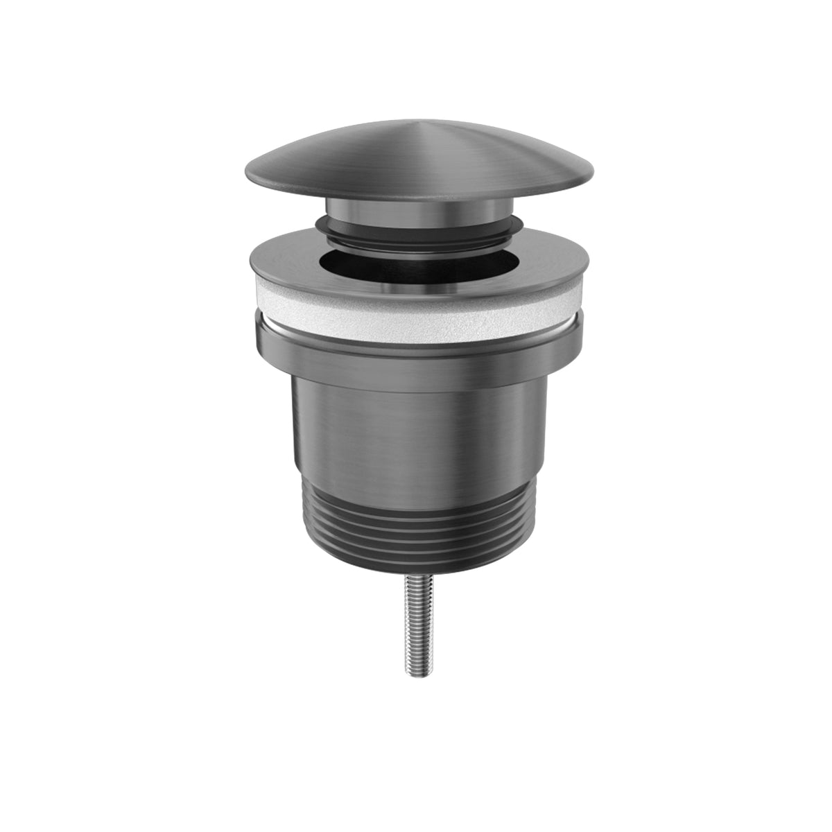 Nero Universal pop up basin waste in gunmetal, with domed cap and threaded plug shown on white background