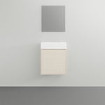 ADP Allie wall hung compact vanity 450mm with white basin top and light woodgrain cabinet, front view