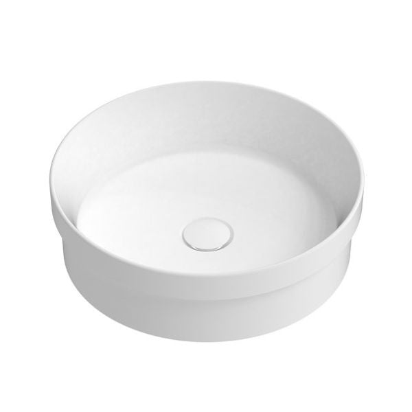 ADP Chandler round semi inset basin in matte white ceramic, front view on white background