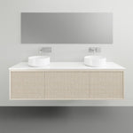 ADP Clifton wall-hung ensuite vanity with white top, Prime Oak woodgrain front and double basins in a bathroom setting