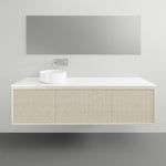 ADP Clifton wall-hung ensuite vanity with white top and ribbed woodgrain front, shown with round basin in a bathroom setting