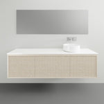 ADP Clifton wall-hung ensuite vanity with white top, light woodgrain front and round basin in a bathroom setting