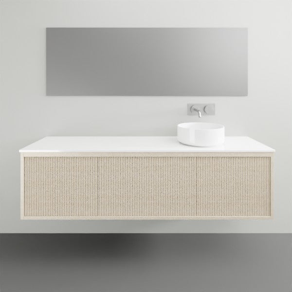ADP Clifton wall-hung ensuite vanity with white top, light woodgrain front and round basin in a bathroom setting