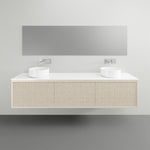 ADP Clifton wall-hung ensuite vanity in prime oak with bright white top, dual bowls and mirrored cabinet